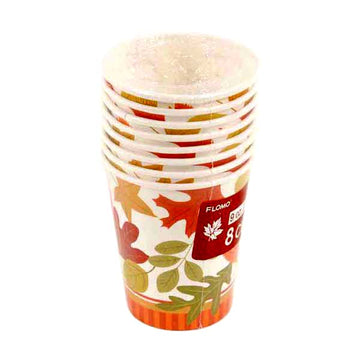 9Oz Thanksgiving Maple Leaves & Stripes Cup, 8Pcs/Pack