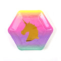 8Pk 9" Rainbow Unicorn Hexagon Plate With Hot Stamping