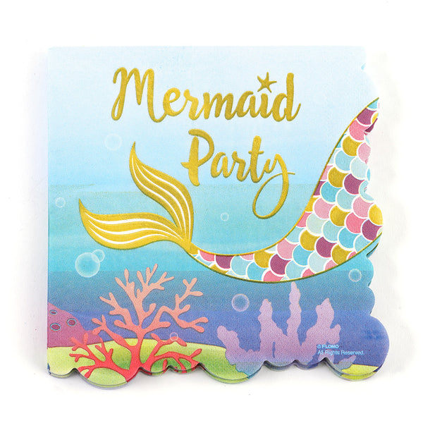16Pk 13'' Mermaid Party Napkins With Scalloped Edge