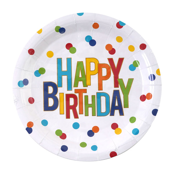 14Pk 9" Happy Birthday Dots Round Plate With Hot Stamp