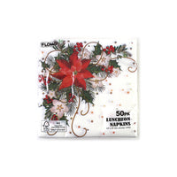 50Pk Poinsettia Holiday Luncheon Napkins, 13"X13"