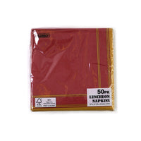 50Pk Red Gold Border Luncheon Napkins, 13"X13"