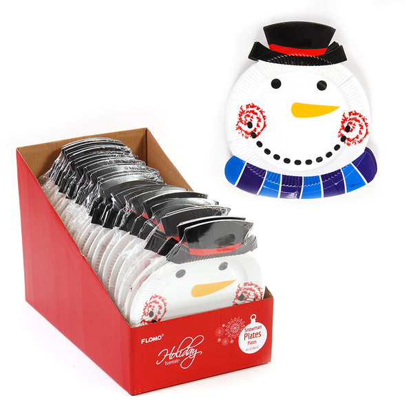 9" Snowman Shaped Plates In Pdq Display, 8Pcs/Pack