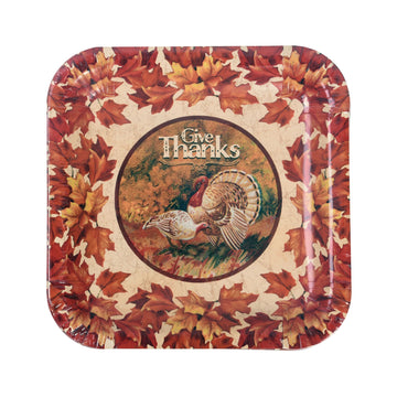 8Ct 9" Harvest Turkey Design Square Plates In Pdq Display