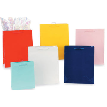 Extra Large Solid Color Mix Primary Brights & Pastels On Glossy Gift Bag, 6 Colors
