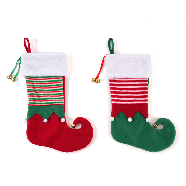 19" Christmas Elf Stocking With Jingle Bells, 2 Designs