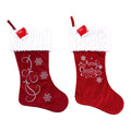 19" Christmas Velvet Stocking With Embroidery, 2 Designs