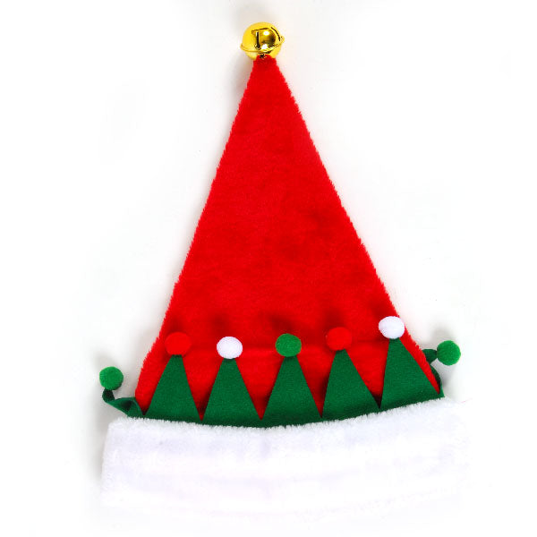 17" Christmas Elf Hat W/ Pom Poms And Bell, 1 Design