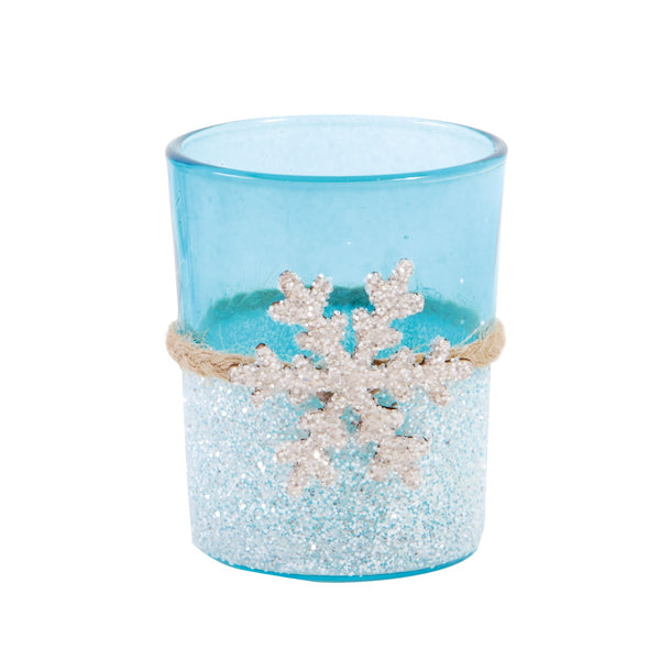 2.75" X 2.25" Glass Votive With Snowflake Trim And Decorative Trim, 3 Colors