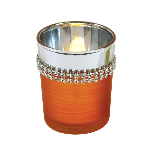 2.75" X 2.25" Glass Votive, With Silver Metallic And Decorative Trim, 3 Colors