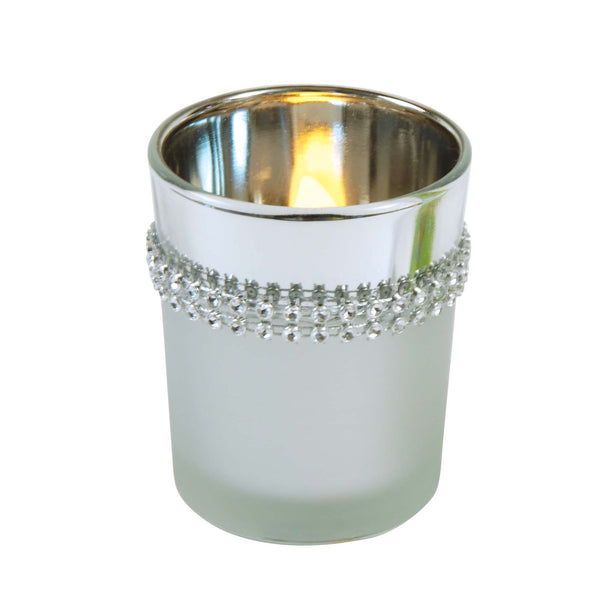 2.75" X 2.25" Glass Votive, With Silver Metallic And Decorative Trim, 3 Colors