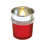 2.75" X 2.25" Glass Votive, With Silver Metallic And Decorative Trim, 3 Colors