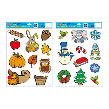 Fall & Winter Removable Clings 12" X 16.5" Sheet, 2 Assortments