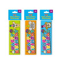 25Pack Happy Birthday Bookmarks 2" X 6.5", 3 Styles