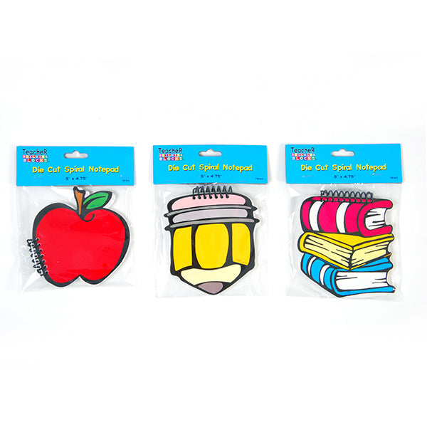 1Pack, 100 Sheet School Days Spiral Die Cut Note Pads 5" X 4.75", 4 Styles