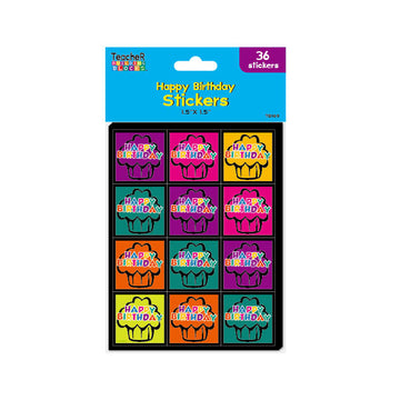 36Pack Happy Birthday Stickers, 3 Sheets, 1.5" X 1.5" Stickers Per Package