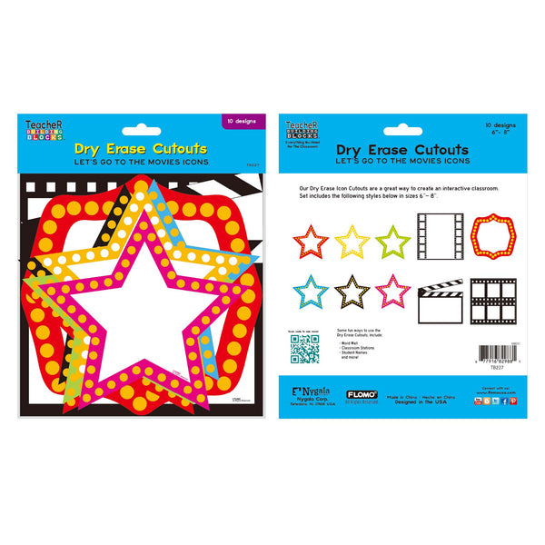 10Ct Dry Erase Movie Theme Cutouts, 6"-8", 2 Assortments