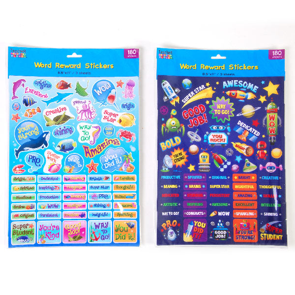 180 Ct. Word Reward Stickers, 11"X 8.5", 2 Assortments