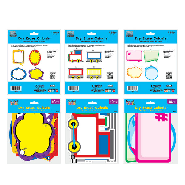 10Ct Dry Erase Cut Outs, 3 Designs