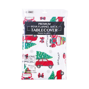 Christmas Trees And Car Premium Flannel Back Oblong Tablecover In Pdq, 52" X 70", 2 Designs