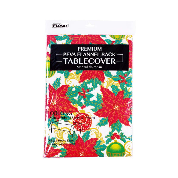 Christmas Poinsettia/Greenery Premium Flannel Back Oblong Tablecover, 52" X 70", 2 Designs