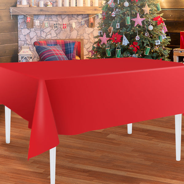 Solid Red Metallic Fabric Tablecloth 60" X 84"