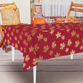 Harvest Burgundy With Gold Hot Stamping Leaves Fabric Tablecloth 60" X 84"
