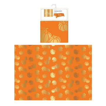 Harvest Orange With Gold Hot Stamping Pumpkins Fabric Tablecloth 60" X 84"