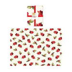 Christmas Poinsettias With Holly Fabric Tablecloth 60" X 84"