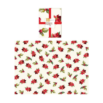 Christmas Poinsettias With Holly Fabric Tablecloth 60" X 84"
