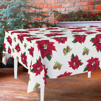 Christmas Poinsettia Fabric Tablecloth 60" X 102"