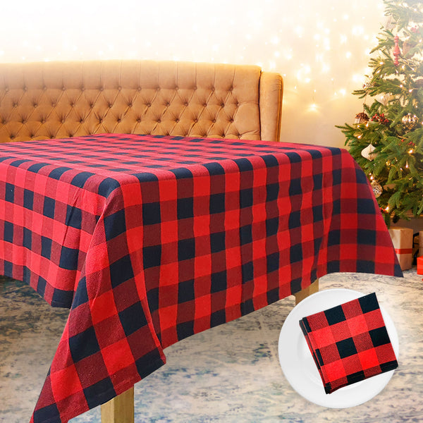 7Pc Buffalo Plaid Tablecloth And Napkin Set