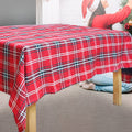 Christmas Red & Green Plaid With Gold Metallic Fabric Tablecloth 60" X 84"