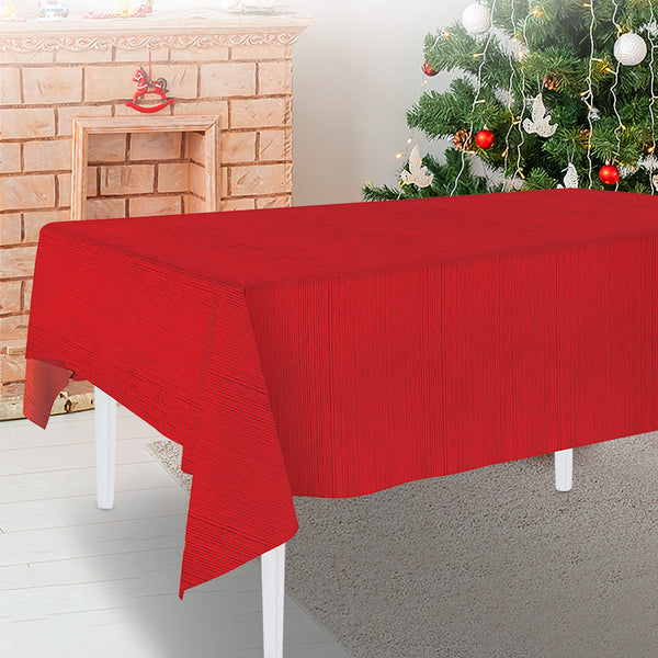 Solid Red Textured Fabric Tablecloth 60" X 84"