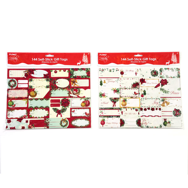 144Pcs Self Stick Christmas Gift Tags, 2 Assortments