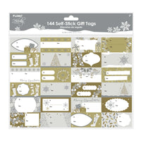 144Pcs Self Stick Christmas Gift Tags, 2 Assortments - Gold, Silver, Red