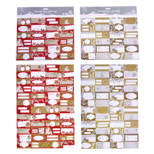 144Pcs Self Stick Christmas Gift Tags, 2 Assortments - Gold, Silver, Red