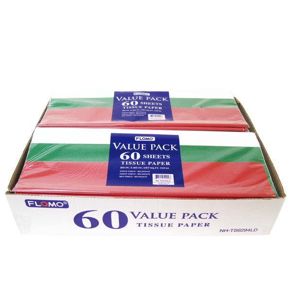 60 Sheets Solid Color Tissue Pack, 3 Colors