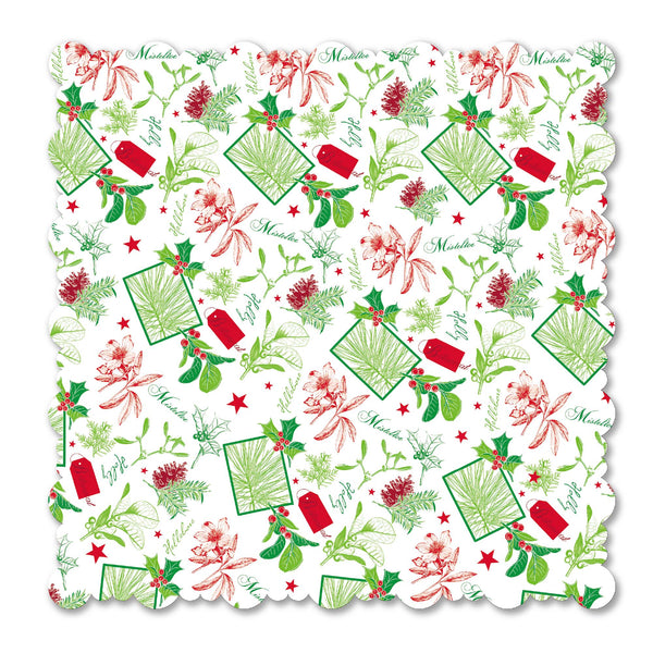 24 Sht Christmas Botanicals Printed Scalloped Die Cut Tissue, 2 Designs/Assortments