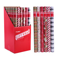 25 Sqft Christmas Party Printed Metallic Gift Wrap, 30"X120", 2" Core, 6 Designs