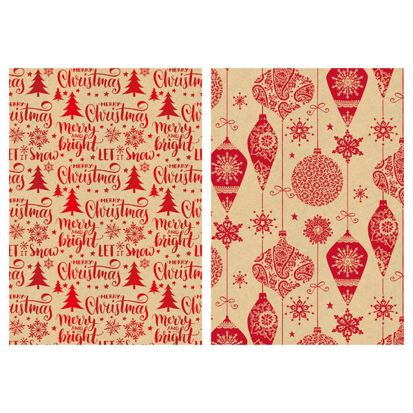 25 Sqft Christmas Kraft Hot Stamp Gift Wrap, 30"X120", 2" Core, 6 Designs