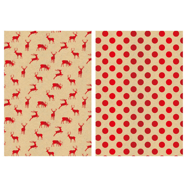 25 Sqft Christmas Kraft Hot Stamp Gift Wrap, 30"X120", 2" Core, 6 Designs