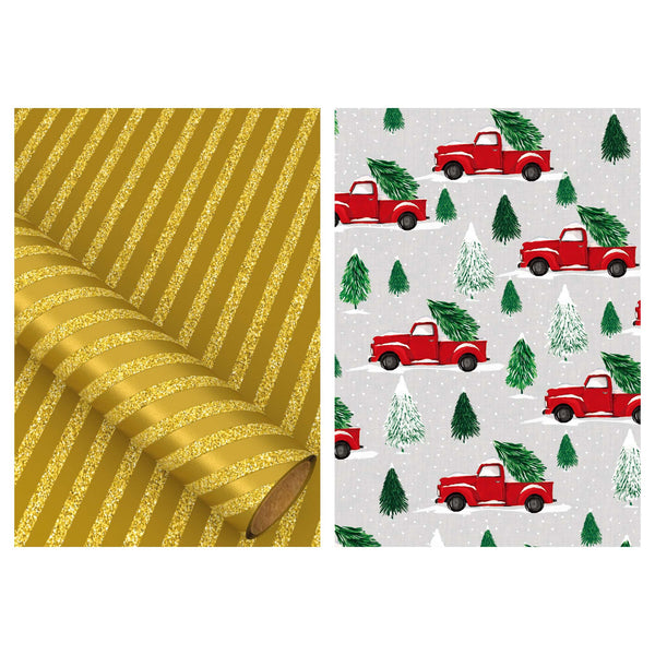 25 Sqft Christmas Glitter Print Gift Wrap, 30"X120", 2" Core, 6 Designs