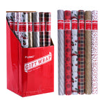 25 Sqft Christmas Glitter Print Gift Wrap, 30"X120", 2" Core, 6 Designs