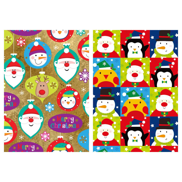 3Pk Whimsy Cmas Holo/Metallic/Printed Roll Wraps, 30"X120", 2" Dia, 75 Sqft/Total, 2 Assts