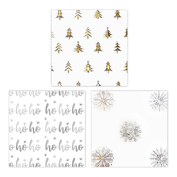 20.5 Sqft Christms New Prem Hotstamp Emboss White Krft Gift Wrap,30"X98.4",2"Core,6 Designs