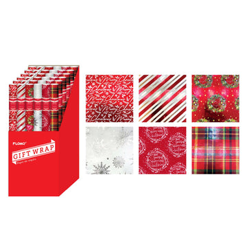 25 Sqft Christmas Is Love Printed Metallic Gift Wrap, 2" Core, 30"X120", 6 Designs