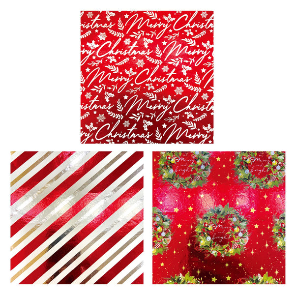 25 Sqft Christmas Is Love Printed Metallic Gift Wrap, 2" Core, 30"X120", 6 Designs