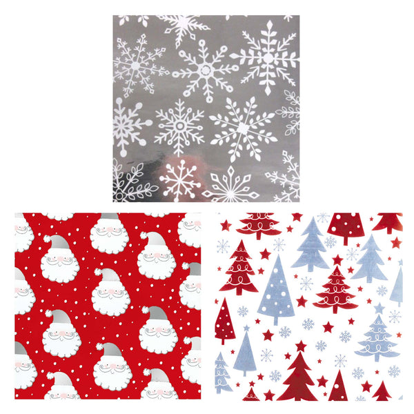 25 Sqft Christmas Happiness Printed Metallic Gift Wrap, 2" Core, 30"X120", 6 Designs