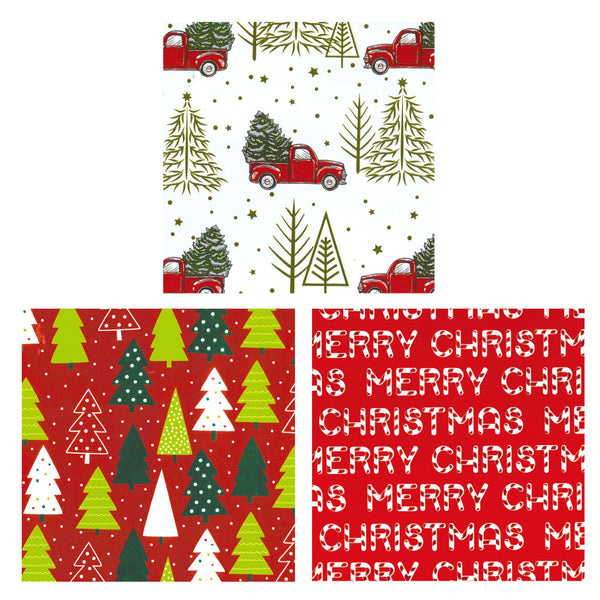 25 Sqft Christmas Is Here Printed Metallic Gift Wrap, 2" Core, 30"X120", 6 Designs